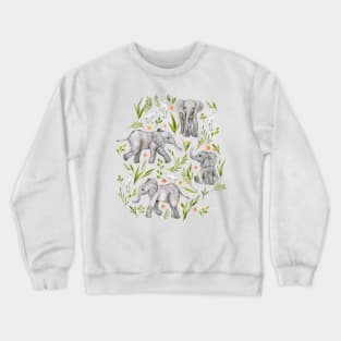 Baby Elephants and Egrets in Watercolor - neutral cream Crewneck Sweatshirt